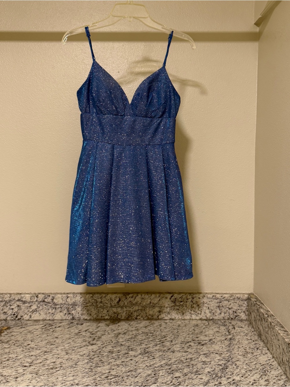B Darlin Sparkling Blue V-Neck Mini Dress